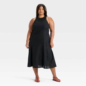 NWT Women's Racerback Linen MIDI A-Line Dress - Future Collective Black 18